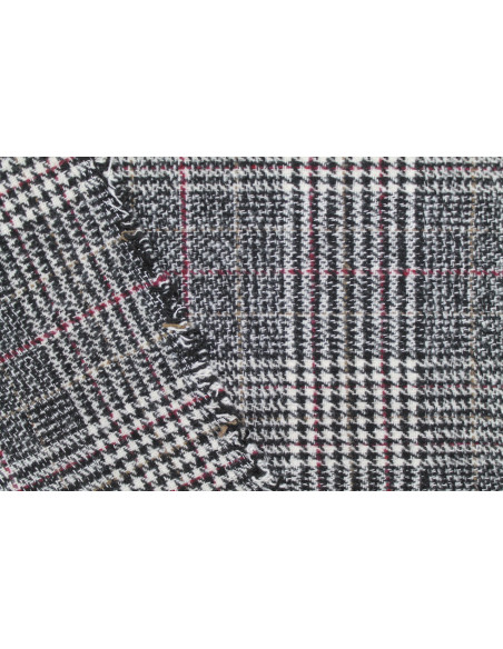 Tissu Lainage Carreaux Noir/Ecru/Bordeaux -Au Mètre