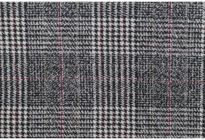 Tissu Lainage Carreaux Noir/Ecru/Bordeaux -Au Mètre