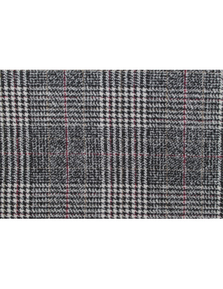 Tissu Lainage Carreaux Noir/Ecru/Bordeaux -Au Mètre
