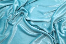 Tissu Velours Touché Soie Bleu Aqua -Au Mètre