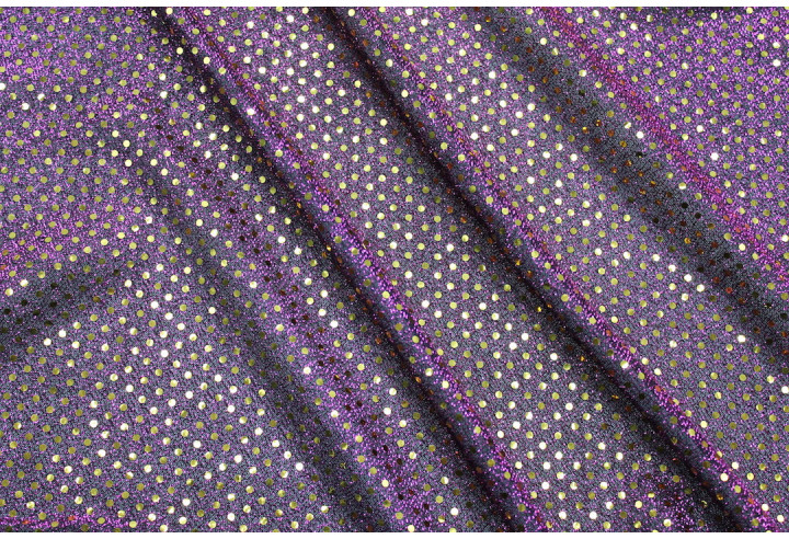 Tissu Lamé Noir/Violet Mini Paillettes dorées -Au Mètre
