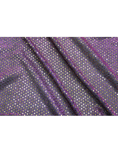 Tissu Lamé Noir/Violet Mini Paillettes dorées -Au Mètre