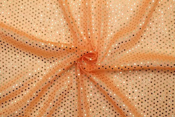 Tissu Lamé Orange Mini Paillettes dorées -Au Mètre
