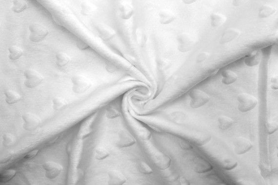 Tissu Polaire Minky Coeur Blanc -Au Mètre