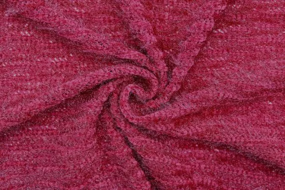 Tissu Maille Tricot à Poils Brillant Rouge -Au Mètre