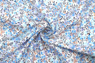 Tissu Popeline Coton Imprimé Olivier Bleu Ciel -Au Mètre