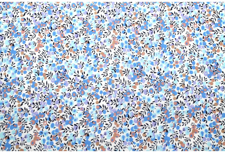 Tissu Popeline Coton Imprimé Olivier Bleu Ciel -Au Mètre