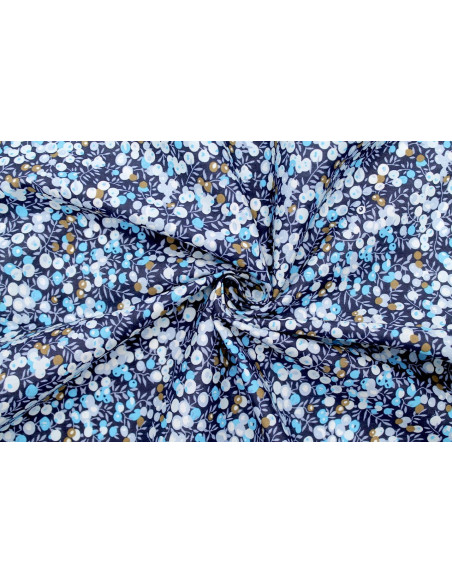 Tissu Popeline Coton Imprimé Olivier Marine -Au Mètre