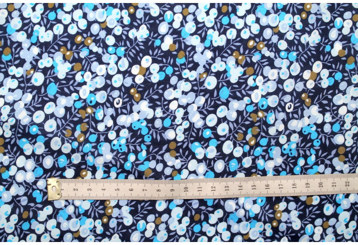 Tissu Popeline Coton Imprimé Olivier Marine -Au Mètre