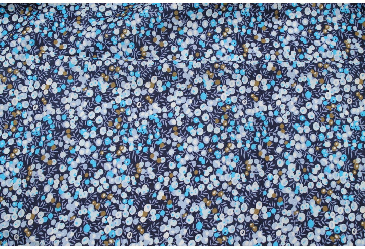 Tissu Popeline Coton Imprimé Olivier Marine -Au Mètre