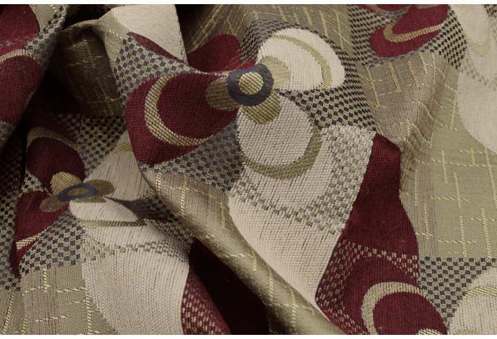 Tissu Jacquard d'Ameublement Fleur Bordeaux -Au Mètre