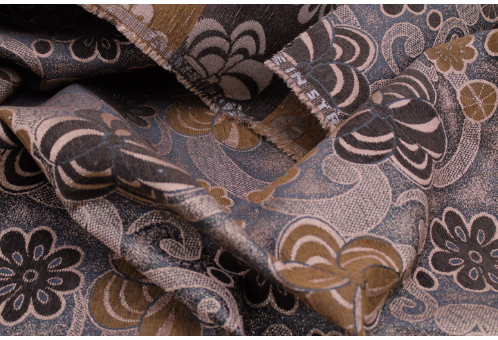 Tissu Jacquard d'Ameublement Lurex Pelote de Fleur Saumon -Au Mètre