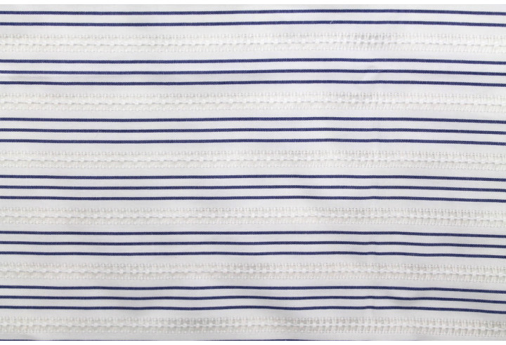 Tissu Polycoton Brodé Blanc Rayure Indigo -Au Mètre