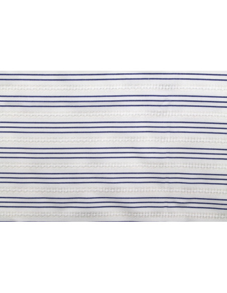 Tissu Polycoton Brodé Blanc Rayure Indigo -Au Mètre