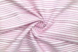 Tissu Polycoton Brodé Rose Rayure Blanc -Au Mètre