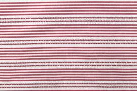 Tissu Polycoton Brodé Rouge Rayure Blanc -Au Mètre