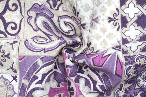 Tissu Bachette Coton Imprimé Mosaïque Violet -Au Mètre