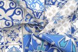 Tissu Bachette Coton Imprimé Mosaïque Bleu -Au Mètre