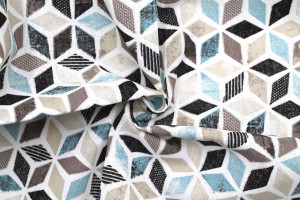 Tissu Bachette Coton Imprimé Géométrique Bleu -Au Mètre