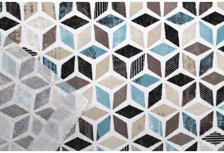 Tissu Bachette Coton Imprimé Géométrique Bleu -Au Mètre