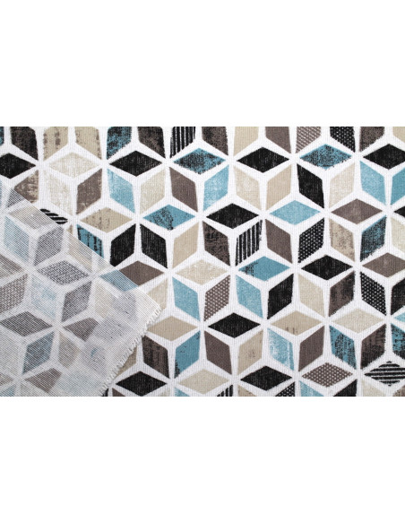 Tissu Bachette Coton Imprimé Géométrique Bleu -Au Mètre