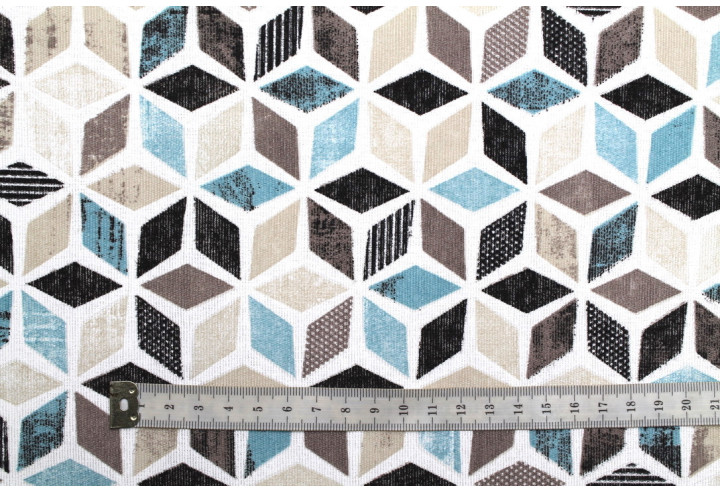 Tissu Bachette Coton Imprimé Géométrique Bleu -Au Mètre