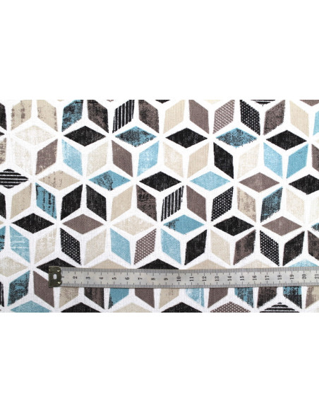 Tissu Bachette Coton Imprimé Géométrique Bleu -Au Mètre