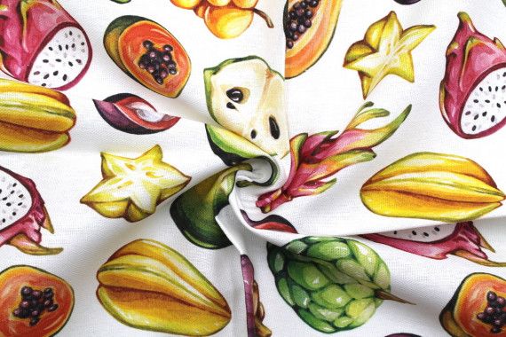 Tissu Coton Panama Imprimé Fruits -Au Mètre