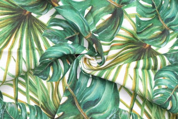 Tissu Coton Panama Imprimé Palmier Vert -Au Mètre