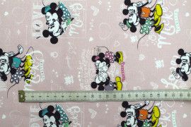 Tissu Coton Cretonne Mickey et Minnie Love Rose -Au Mètre