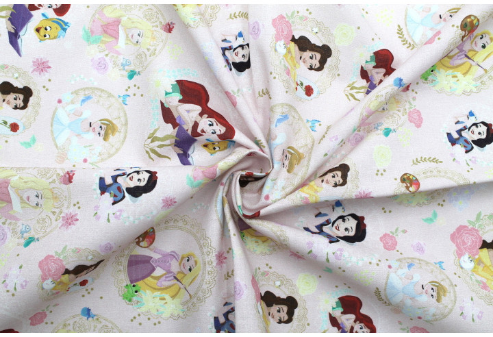 Tissu Coton Cretonne Princesse Disney Rose -Au Mètre