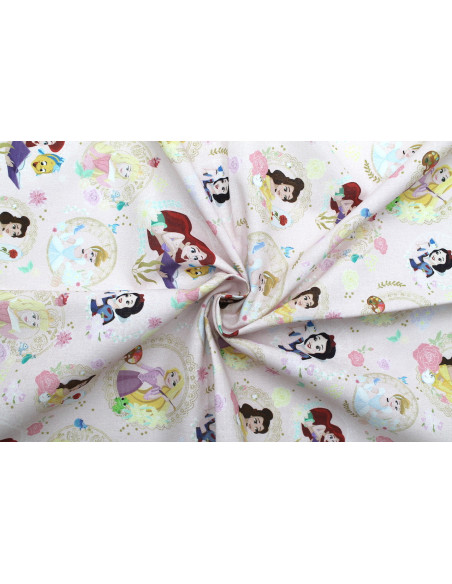 Tissu Coton Cretonne Princesse Disney Rose -Au Mètre