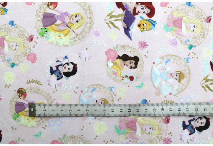 Tissu Coton Cretonne Princesse Disney Rose -Au Mètre