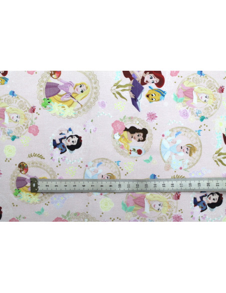 Tissu Coton Cretonne Princesse Disney Rose -Au Mètre