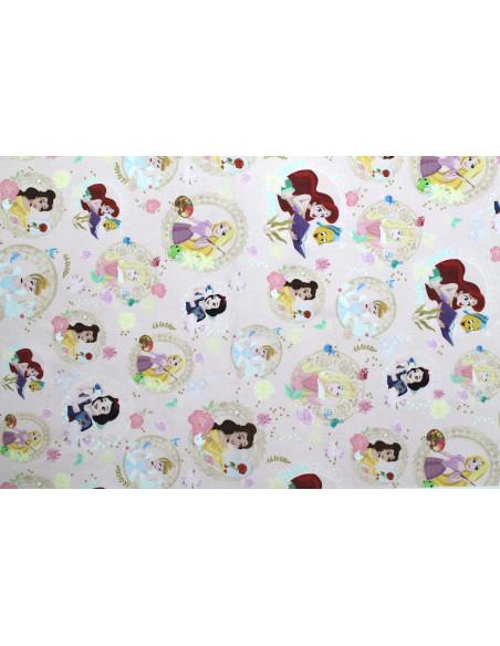 Tissu Coton Cretonne Princesse Disney Rose -Au Mètre