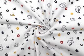 Tissu Coton Cretonne Mickey Lettres Blanc -Au Mètre