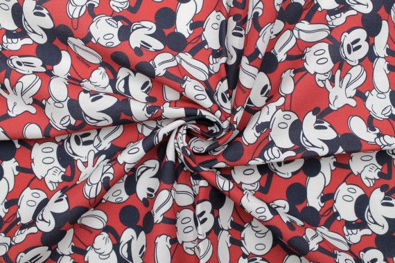 Tissu Coton Cretonne Mickey Mouse Rouge -Au Mètre