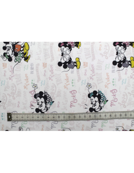Tissu Coton Cretonne Mickey et Minnie Love Blanc -Au Mètre