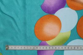 Tissu Satin Extensible Imprimé Ballons Vert Turquoise -Au Mètre