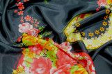 Tissu Satin Extensible Imprimé Cercle Floral Noir -Au Mètre