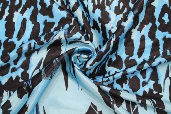 Tissu Satin Extensible Imprimé Léopard Bleu Turquoise -Au Mètre