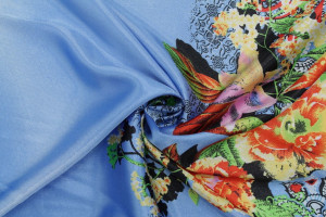 Tissu Satin Extensible Imprimé Mosafleur Bleu -Au Mètre