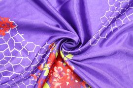 Tissu Satin Extensible Imprimé Nid de Fleur Violet -Au Mètre