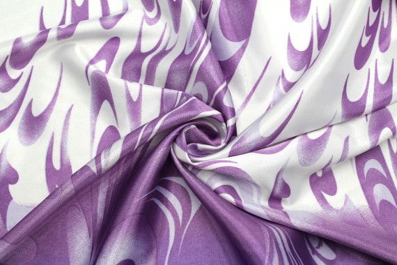 Tissu Satin Extensible Imprimé Vague Marine/Blanc/Violet -Au Mètre