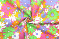 Tissu Popeline Coton Imprimé Fleur Daisy Rose -Au Mètre