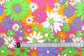 Tissu Popeline Coton Imprimé Fleur Daisy Rose -Au Mètre