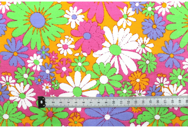 Tissu Popeline Coton Imprimé Fleur Daisy Rose -Au Mètre