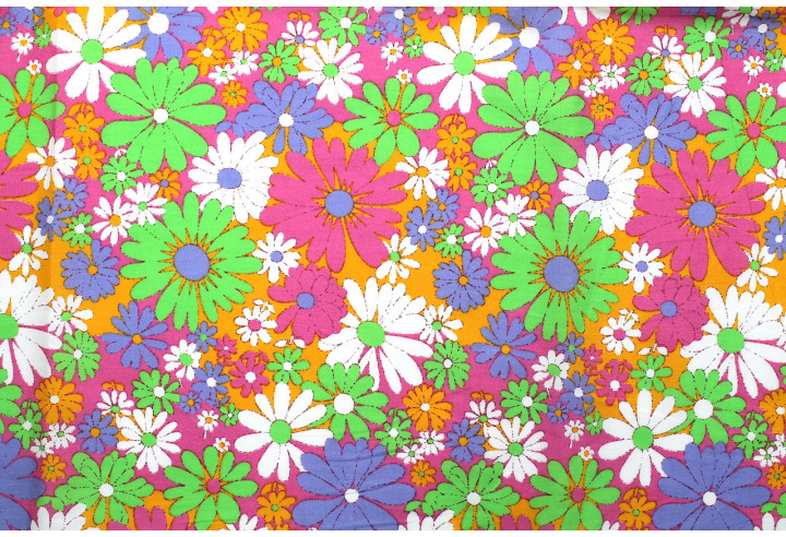 Tissu Popeline Coton Imprimé Fleur Daisy Rose -Au Mètre