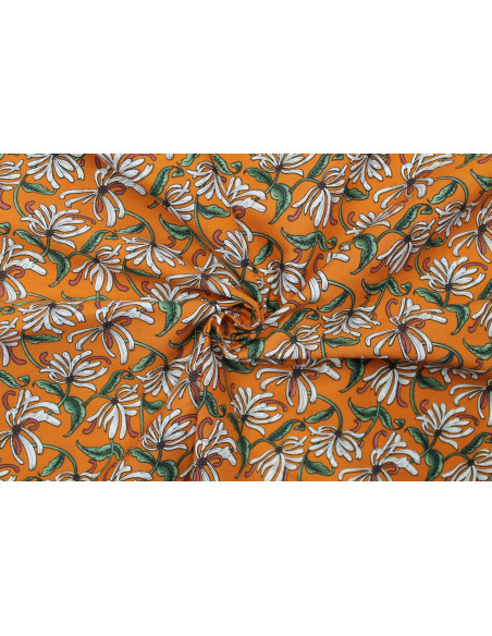Tissu Popeline Coton Imprimé Tentafleur Brique -Au Mètre