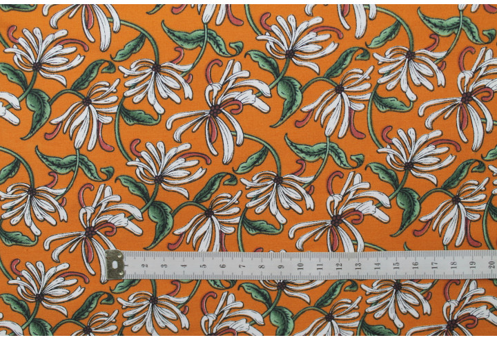 Tissu Popeline Coton Imprimé Tentafleur Brique -Au Mètre
